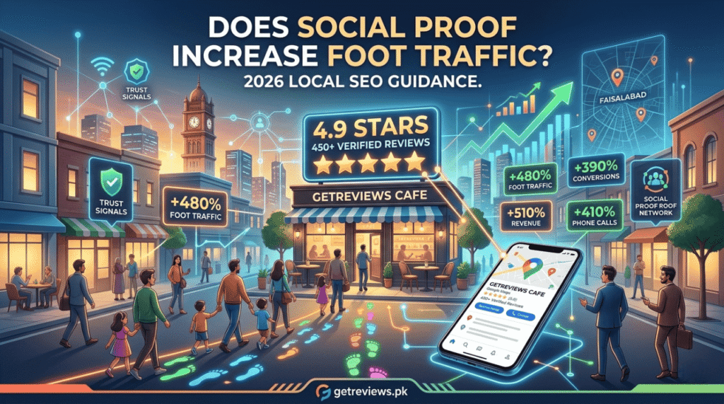 Smartphone analyzing how high Google Maps ratings and reviews boost foot traffic conversions to a local business with SEO metrics and growth.